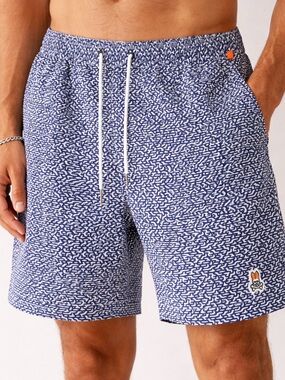 Psycho Bunny Swim Trunks Men’s XXL Blue Pattern Drawstring Lined Shorts 7”